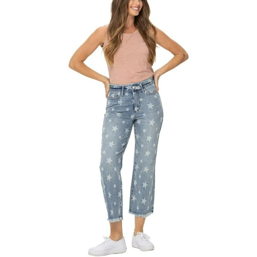 Judy Blue High Waist Star Print Cropped Straight Jeans 88573 size 1/25